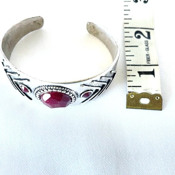 Lucky Brand Silver-Tone Red Stone Cuff Bracelet - Picture 6 of 10
